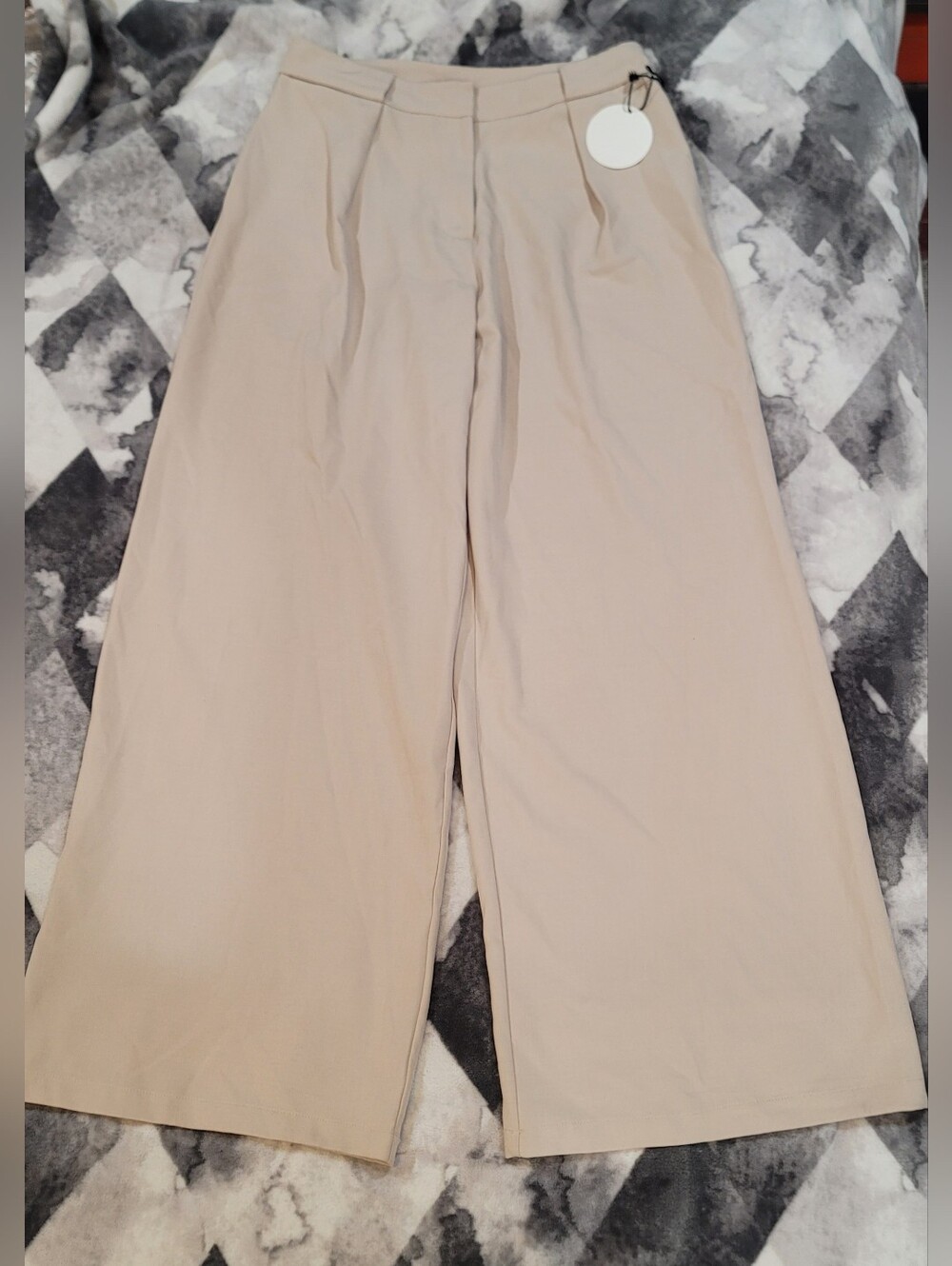 High-Rise Wide Leg Pants in Light Beige